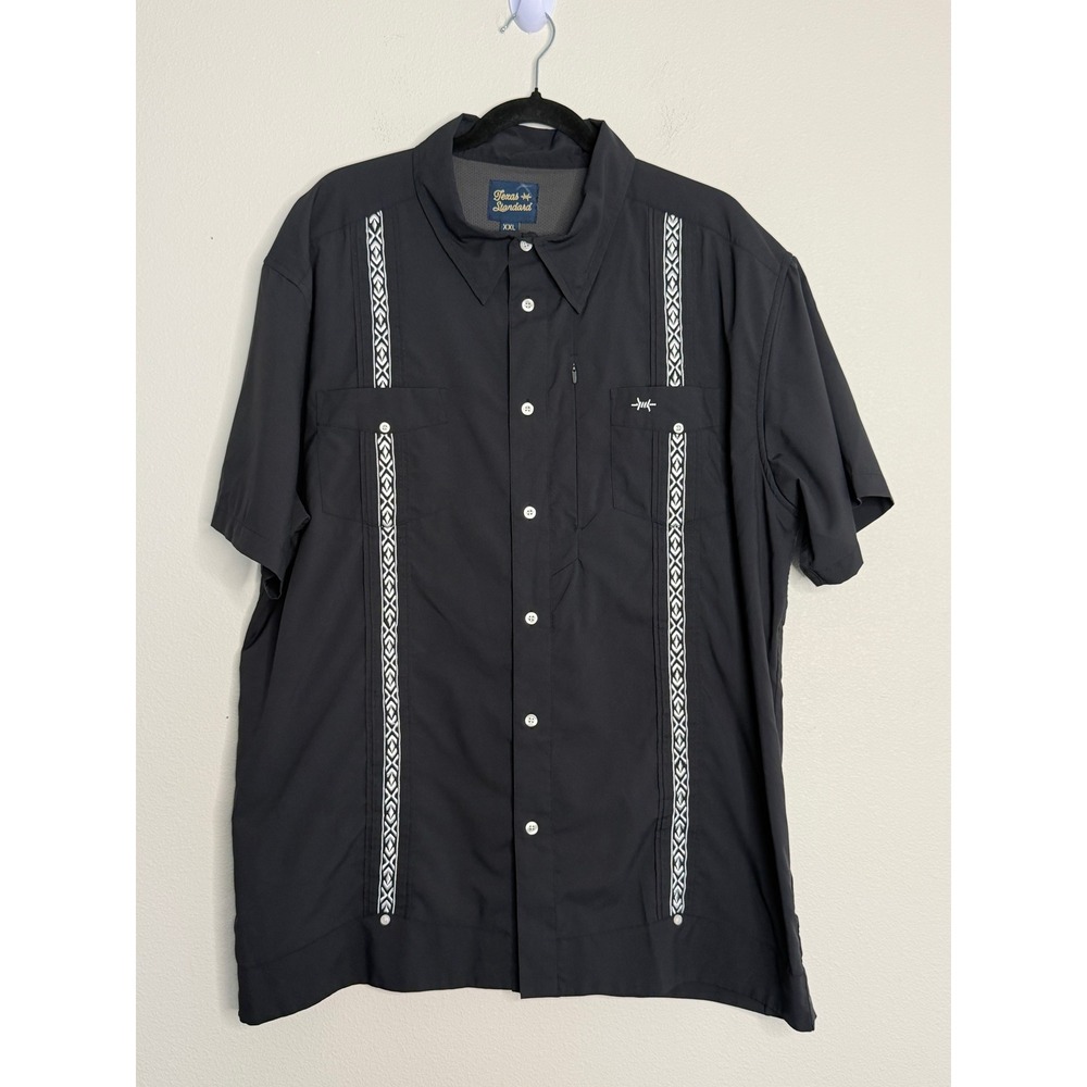 Texas Standard Guayabera Libre Shirt Men's XXL Black Performance Short Sleeve